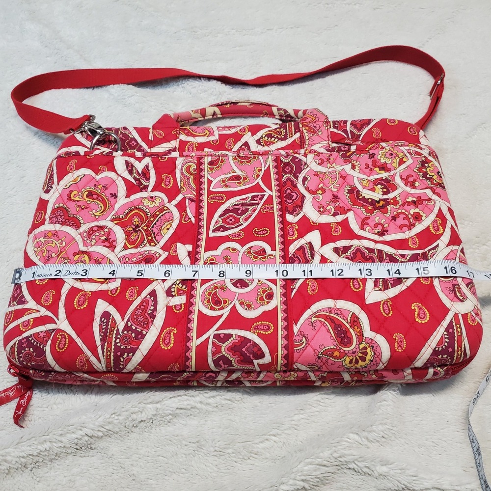 Vera Bradley Red Pink White Floral Quilted Hard Laptop Purse Strap Bag Case - Picture 11 of 12